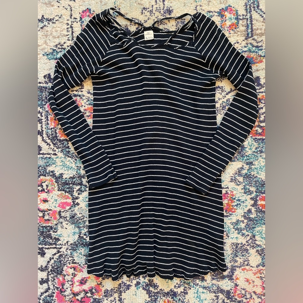 O’Neill sweater dress with cutouts. Black and white stripes. Size XL.